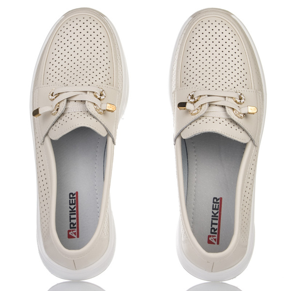 Beżowe półbuty ażurowe damskie Artiker 56C2102 beige skórzane