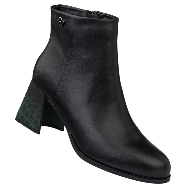 Skórzane Botki damskie Artiker 57C0007 z ozdobnym obcasie ocieplone