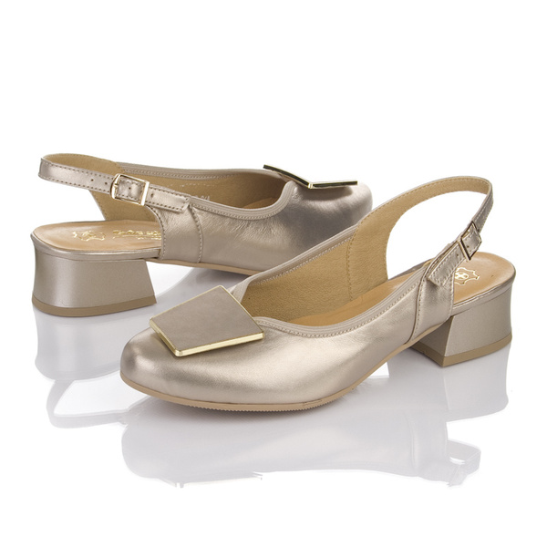 Złote sandały na płaskim obcasie Góral 1994 perła skórzane