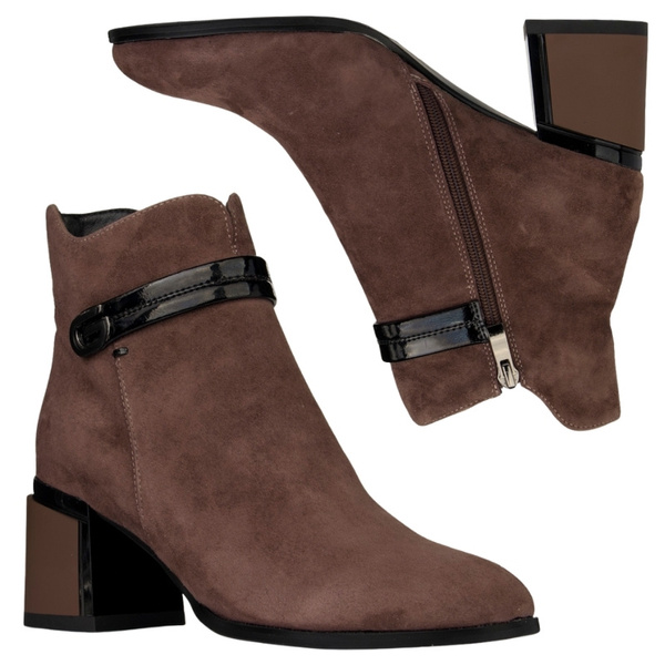 Botki damskie na obcasie S.Barski CR52-650 brown brązowe skórzane