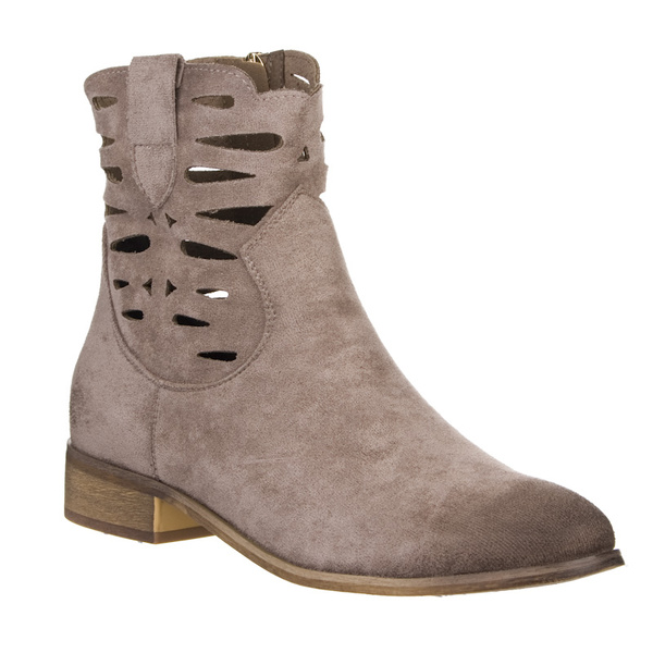 Beżowe ażurowe botki zamszowe Potocki 25-12558 kowbojki z dziurkami