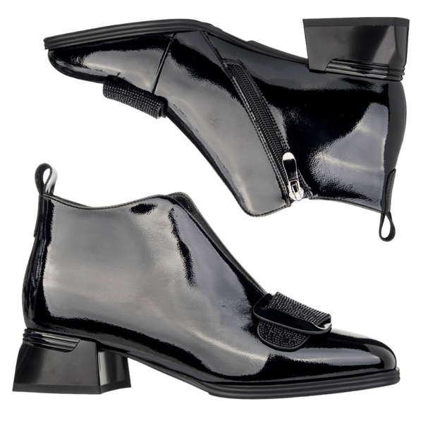 Botki lakierowane damskie Artiker 57C1037 czarne skórzane ocieplone