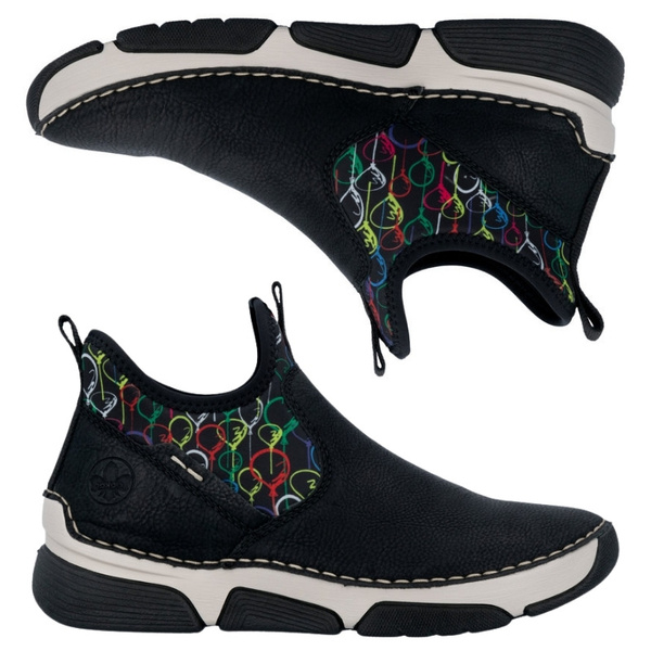 Czarne wsuwane botki damskie Rieker 45957-00 black baloniki skórzane