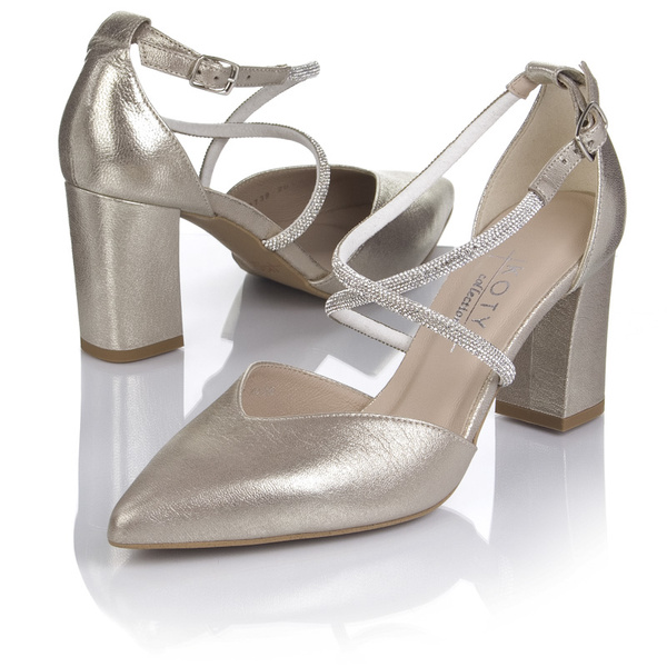 Złote czółenka damskie Kotyl 3739 złoty ef skórzane buty ślubne