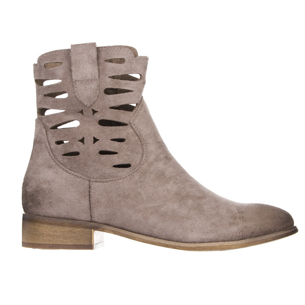 Beżowe ażurowe botki zamszowe Potocki 25-12558 kowbojki z dziurkami