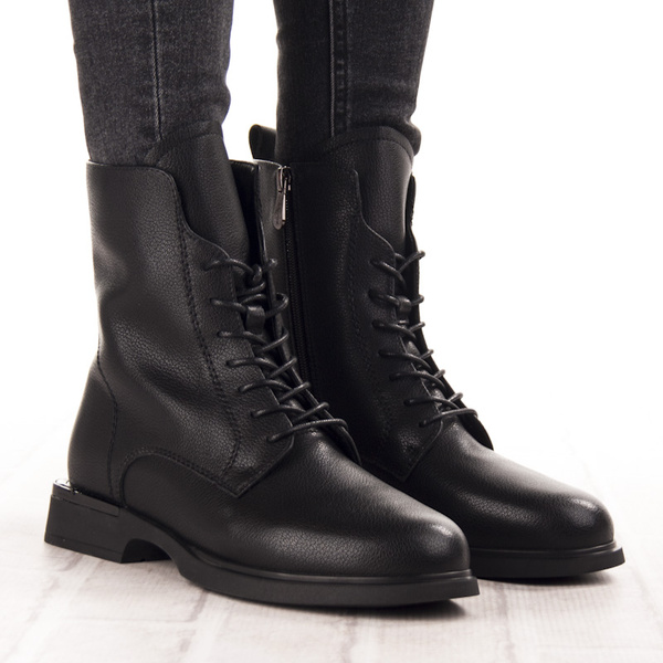 Skórzane trzewiki damskie Filippo DBT7222/25 BK czarne ocieplone