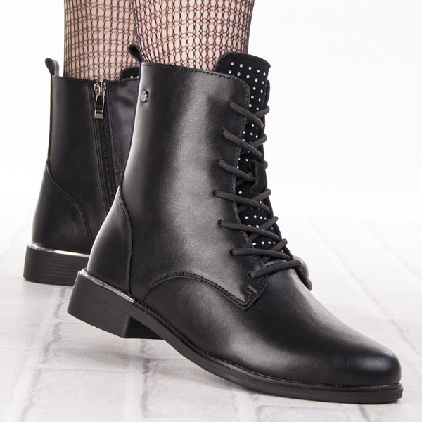 Botki damskie skórzane wiązane Filippo DBT4747/25 BK D czarne