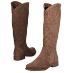 Ażurowe kozaki S. Barski HY52-533 coffee zamszowe brązowe beżowe