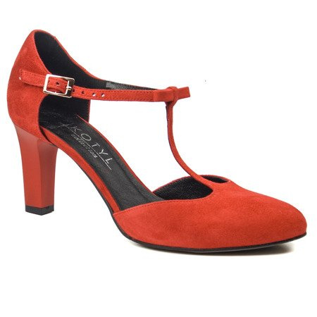 Sandałki Kotyl 889 czerwony zamsz