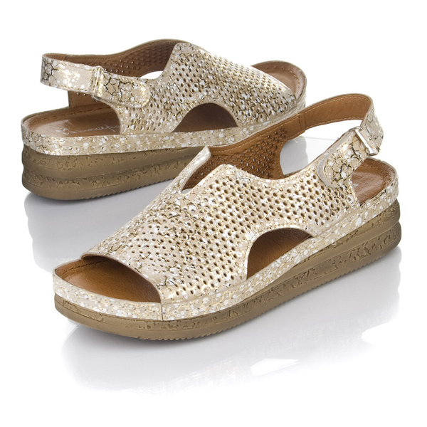 Skórzane Sandały damskie Maciejka L4494-25 złote na platformie