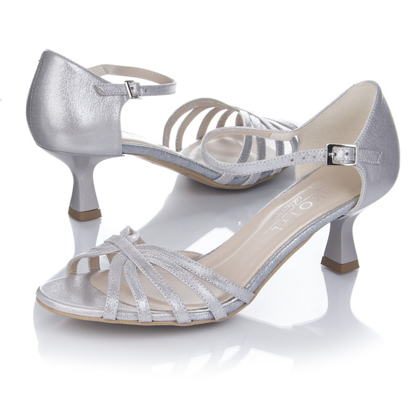Skórzane sandałki damskie srebrne Kotyl 3825 srebrny ef buty taneczne