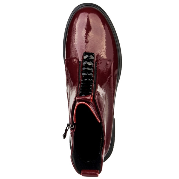 Lakierowane Botki z ozdobami D&A S.Barski MR52-108 WINE bordowe skórzane