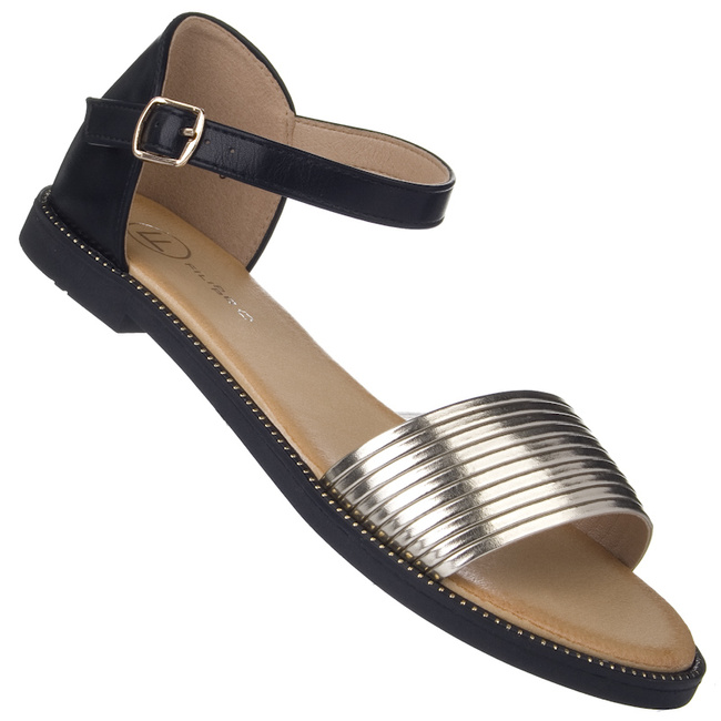 Płaskie sandały damskie Filippo DS6917/25 BK GO czarne złote