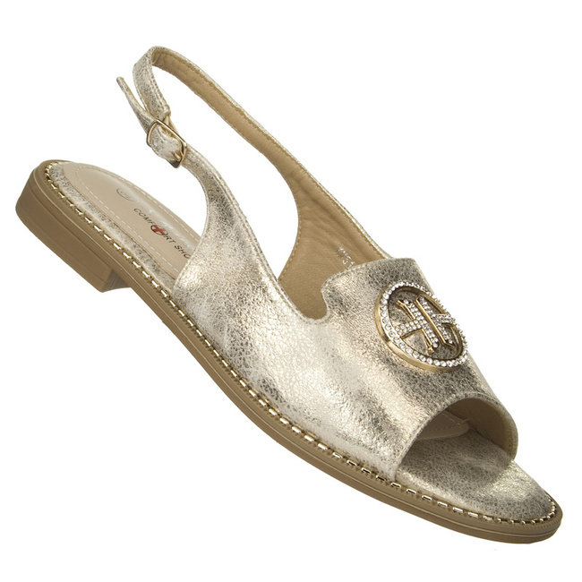 Złote sandały damskie S. Barski 002 LT.GOLD skórzana wkładka