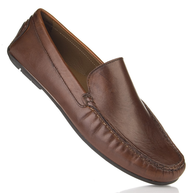 Brązowe mokasyny męskie licowe La Cuoieria BOL MF002 TAN skórzane