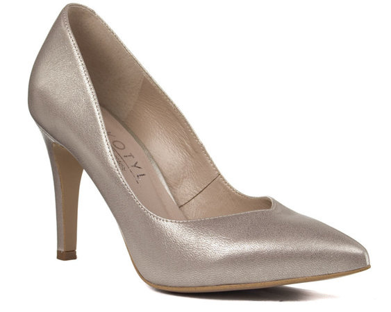 Wysokie złote szpilki Kotyl 7293 złoty ef skórzane buty ślubne