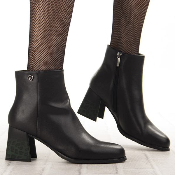 Skórzane Botki damskie Artiker 57C0007 z ozdobnym obcasie ocieplone