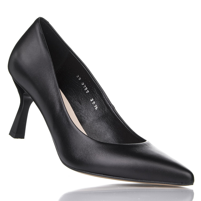 Czarne czółenka na kieliszku Kotyl 3789 skórzane szpic