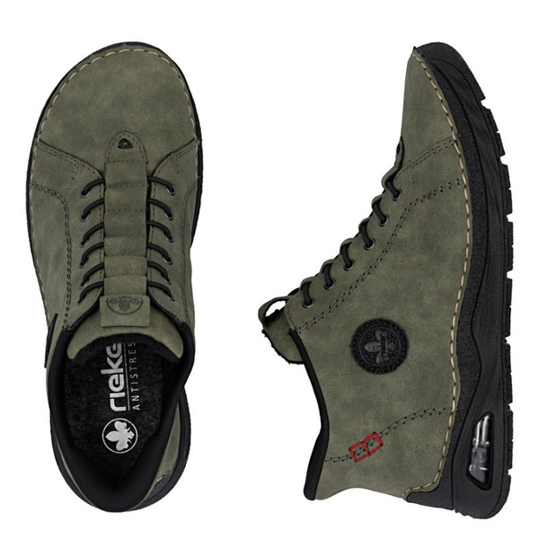 Zielone Botki trzewiki damskie Rieker 44550-54 ciepłe zimowe wsuwane