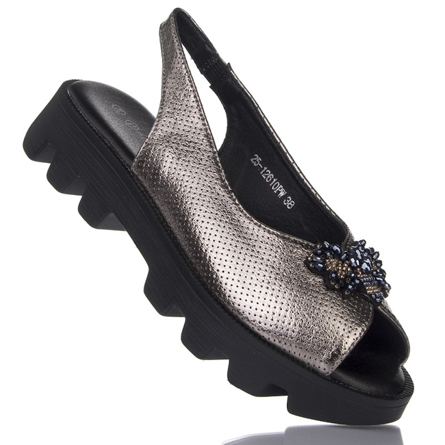 Srebrne sandały damskie Potocki 12610PW na platformie