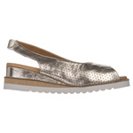 Złote ażurowe sandały damskie Artiker 52C0828 skórzane na koturnie