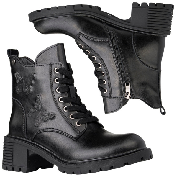 Skórzane trzewiki damskie Filippo DBT7133/25 BK czarne z motylkiem