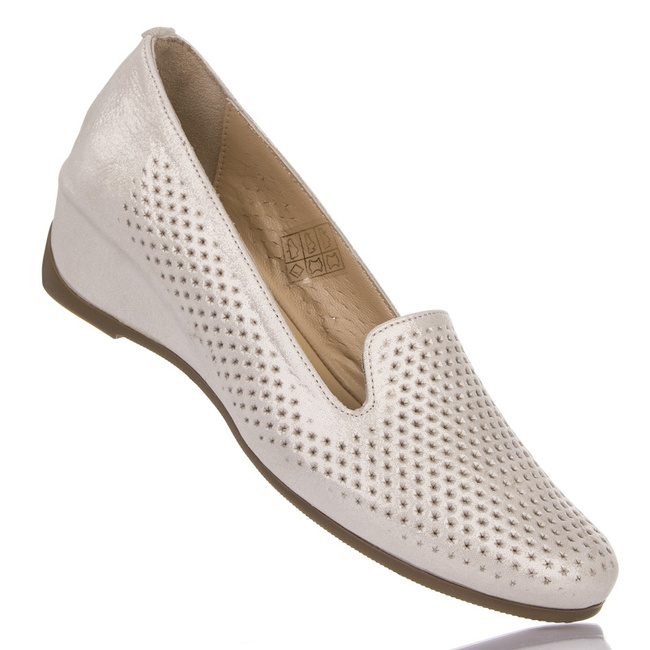 Mokasyny na koturnie damskie Venezia L111LEGOOBM034 złote ażurowe