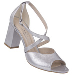 Srebrne sandałki skórzane damskie Kotyl 4317 srebrny ef buty ślubne