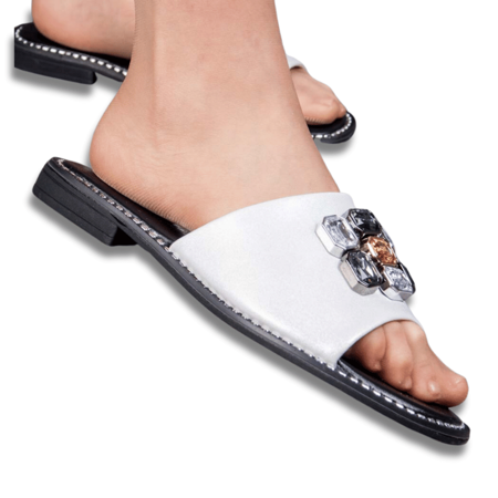 Klapki S.Barski KV-2775-31 białe kryształki