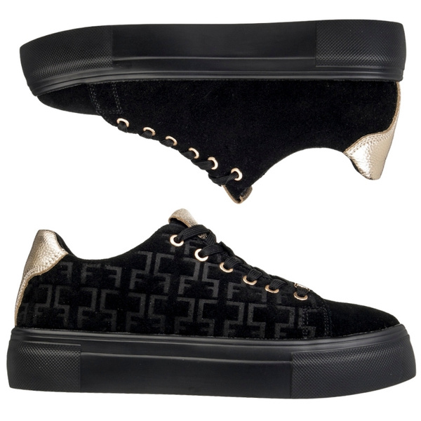 Czarne sneakersy na platformie damskie Filippo 6850/25 skórzane zamszowe