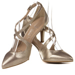 Złote szpilki z paskami skórzane damskie Kotyl 7317 złoty ef