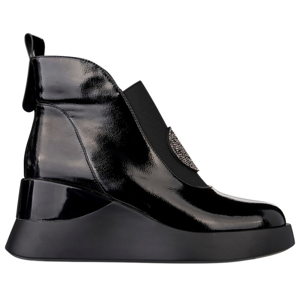 Lakierowane Botki damskie na koturnie D&A S.Barski MR52-104 czarne