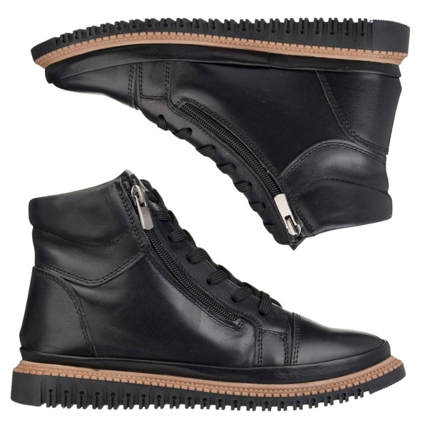 Czarne botki damskie Artiker 55C0787 skórzane podwójny zamek ciepłe