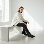 Czarne kozaki damskie Simen 1972A S04 skórzane ciepłe WEŁNA