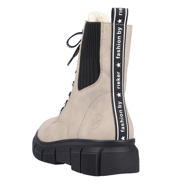 Beżowe Botki workery damskie Rieker X3414-60 ciepłe zimowe ocieplone