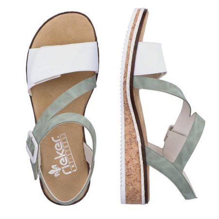 Sandały na koturnie damskie Rieker V3660-52 green kombi białe zielone