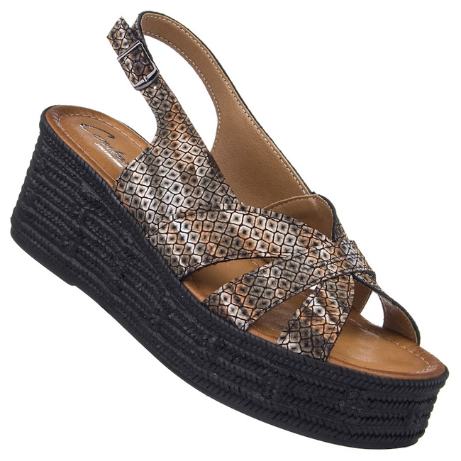 Skórzane sandały na platformie Contes 683 CZ/BR ZMIJK