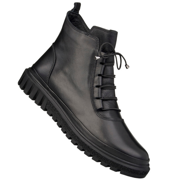 Botki czarne damskie skórzane Artiker 55C1528 ocieplane trzewiki zimowe