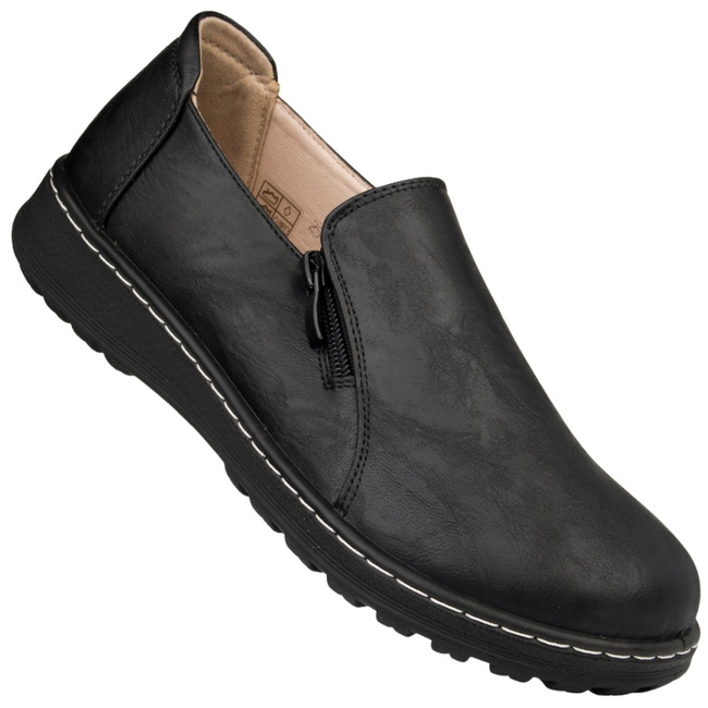 Buty na szerokie stopy damskie Potocki 90352BK czarne z zamkiem