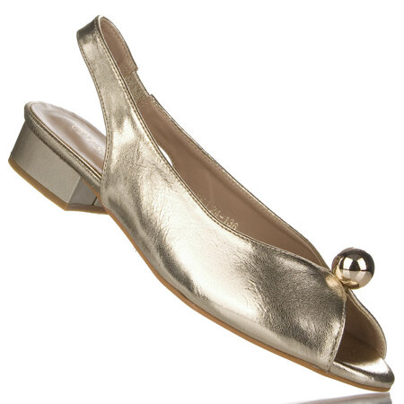 Złote sandałki na obcasie damskie z ozdobą T.Sokolski 136 gold