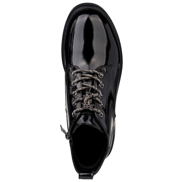 Lakierowane Botki wiązane D&A S.Barski MR52-144 czarne skórzane