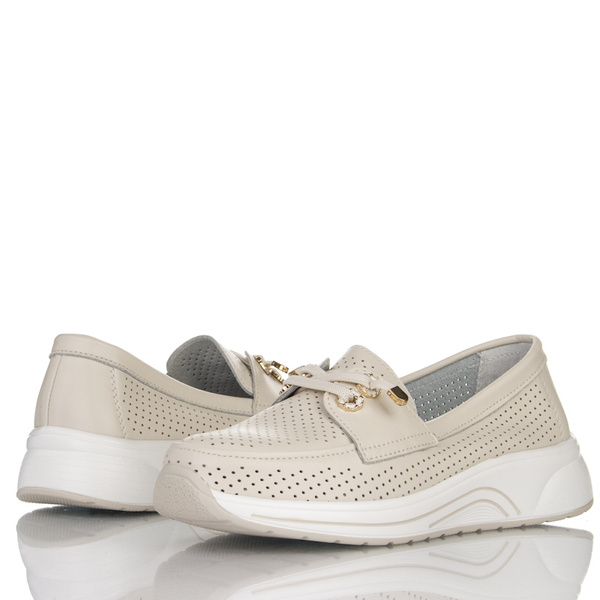 Beżowe półbuty ażurowe damskie Artiker 56C2102 beige skórzane