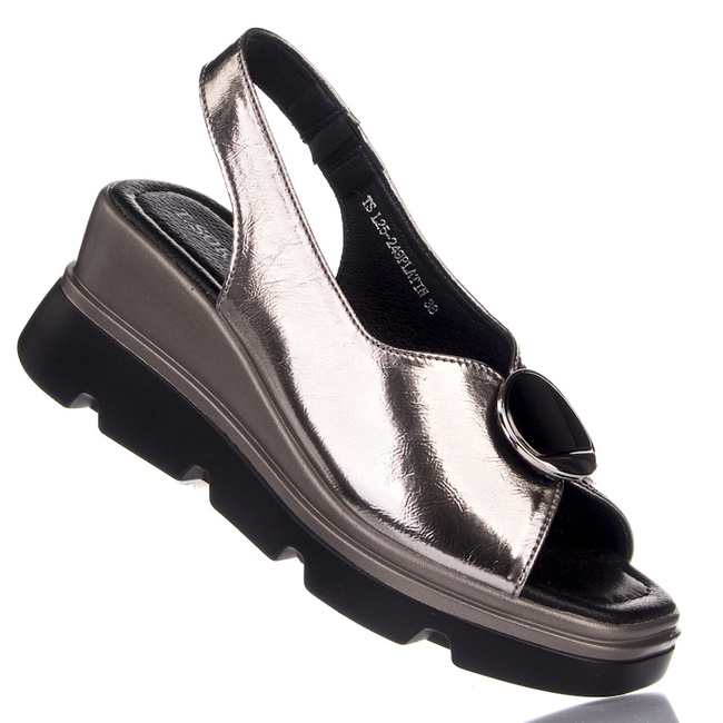 Sandały na koturnie srebrne damskie T.Sokolski L25-249 platin