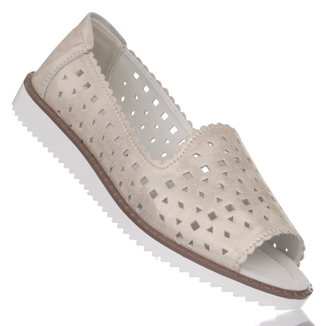 Złote półbuty ażurowe damskie open toe D&A Barski LR922 gold skórzane