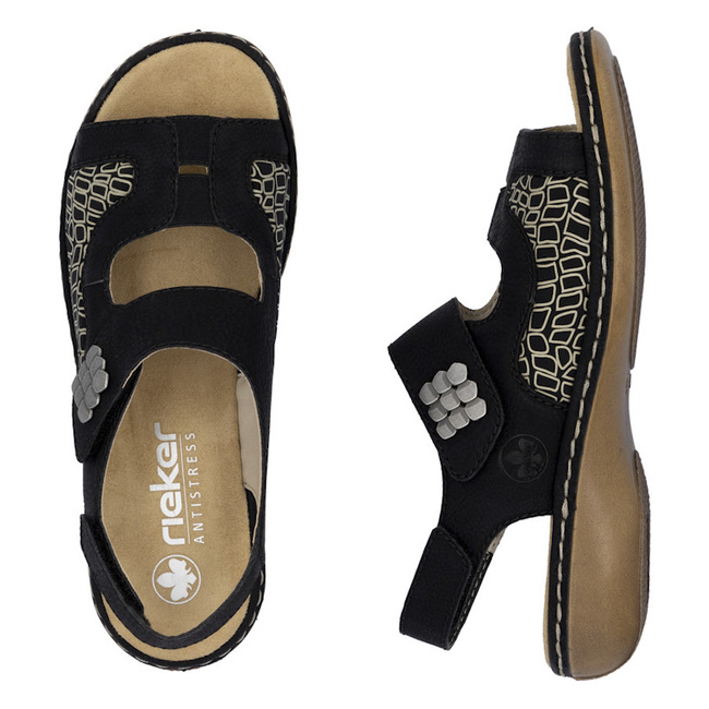 Sandały na rzepy damskie wygodne na haluksy Rieker 65989-01 czarne