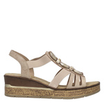 Sandały damskie na koturnie wsuwane różowe Rieker 63778-31 rose