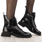 Lakierowane Botki z ozdobami D&A S.Barski MR52-108 czarne skórzane