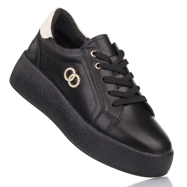 Czarne sneakersy na platformie damskie Filippo 6721 BK skórzane