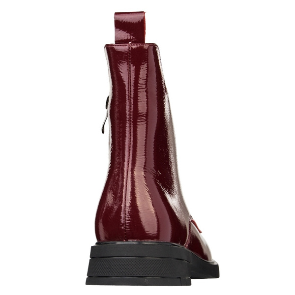 Lakierowane Botki z ozdobami D&A S.Barski MR52-108 WINE bordowe skórzane