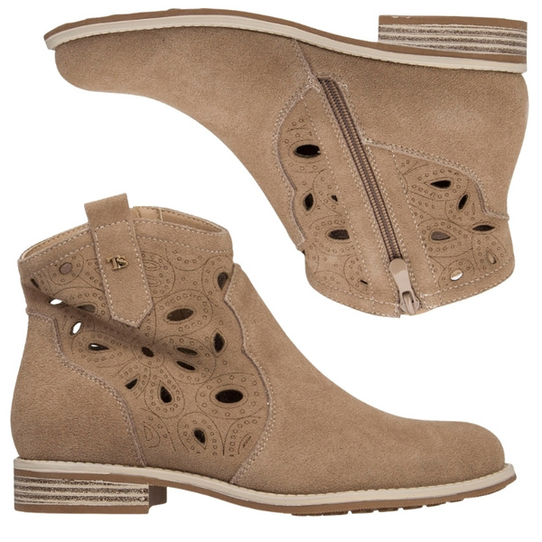 Skórzane Kowbojki damskie T.Sokolski HX Z25-166 beżowe ażurowe